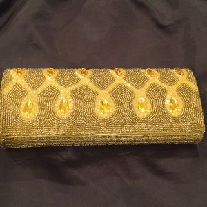New Gold Beaded and Gem Evening Bag